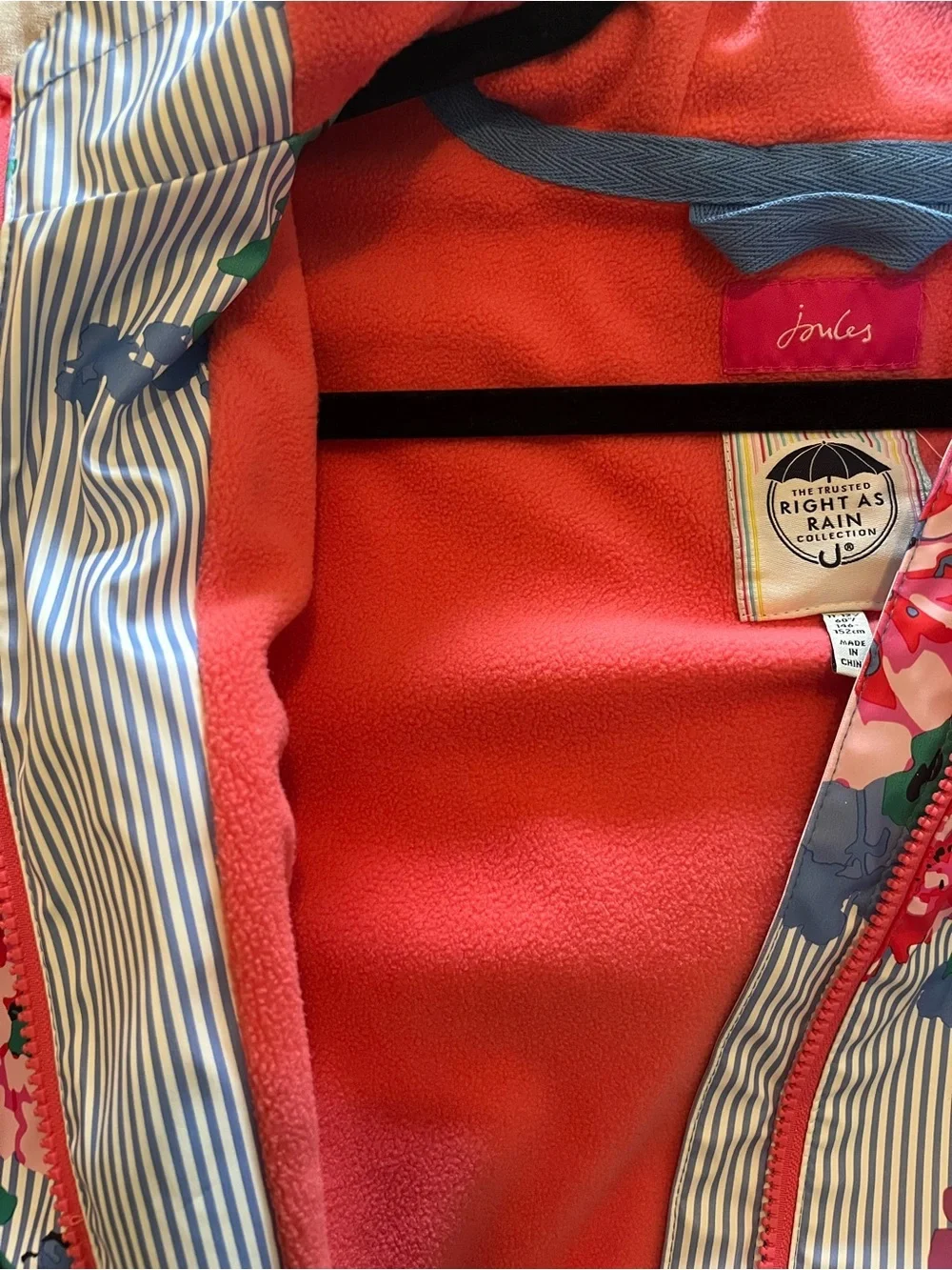 Joules Coral-Lined Floral & Stripe Rain Jacket